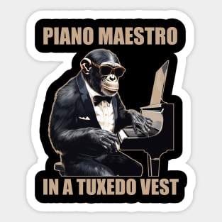 Chimpanzee Chimp Piano Maestro In A Tuxedo Vest Funny Sticker